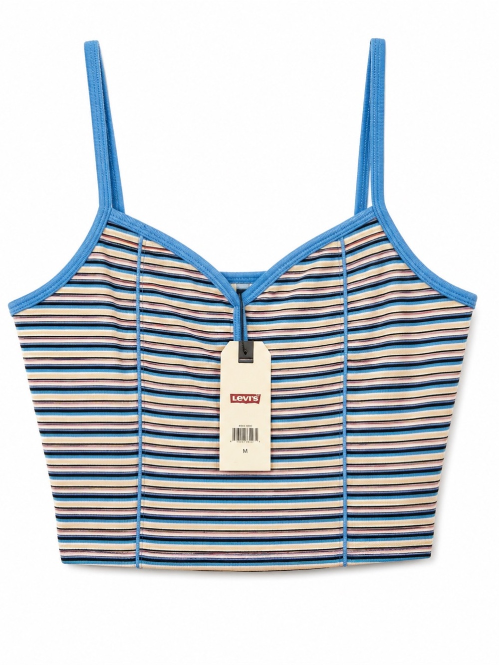 Levi’s Striped Ribbed Cropped Cami Tank Top Blue Trim NWT M